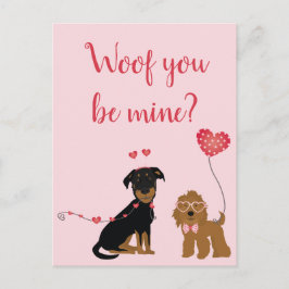 Wof you be mine Valentine Hunde Postkarte
