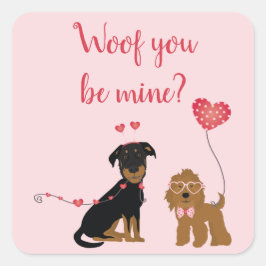Wof you be mine Valentine Hunde Quadratischer Aufkleber
