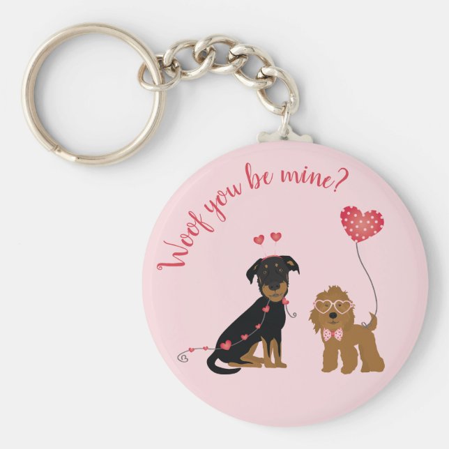 Wof you be mine Valentine Hunde Schlüsselanhänger (Vorne)