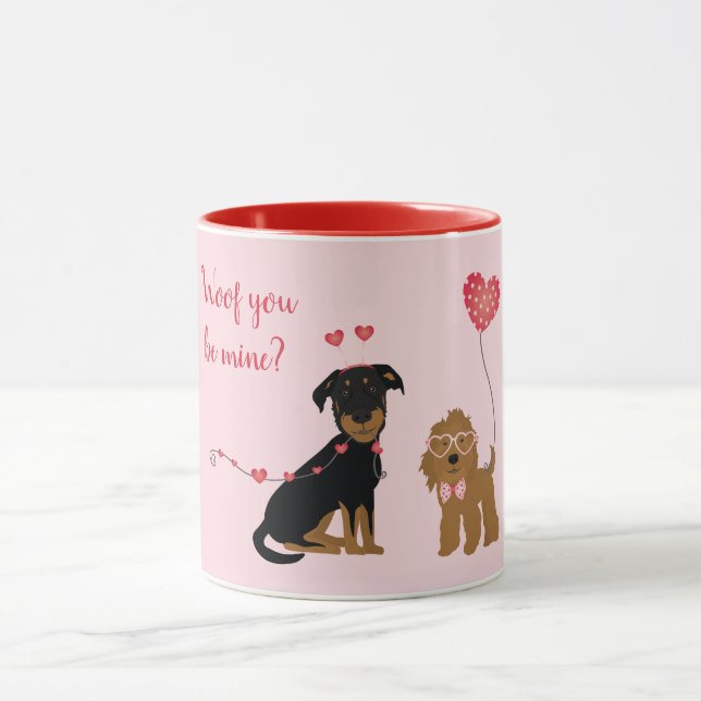 Wof you be mine Valentine Hunde Tasse (Zentrum)