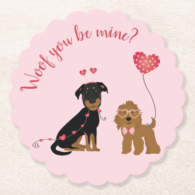 Wof you be mine Valentine Hunde Untersetzer (Vorderseite)