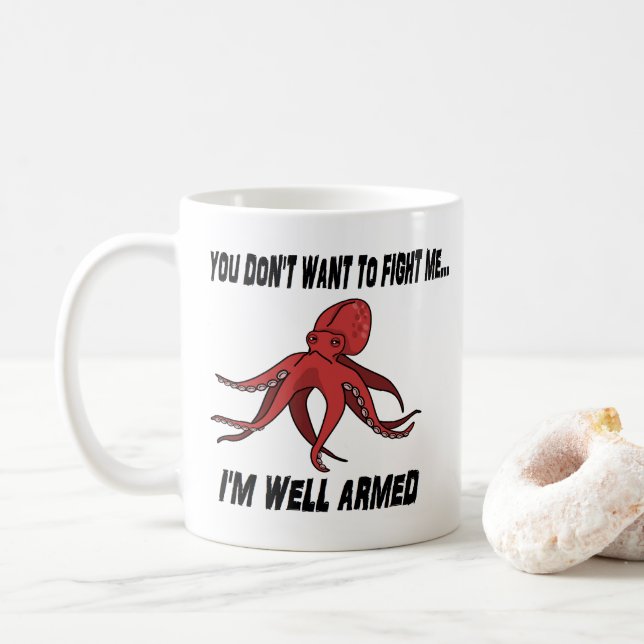 Wohle bewaffnete Kraken-Tierwortspiel-Tasse Tasse (Mit Donut)