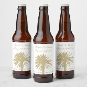 Wohlhabende Strandhochzeit, beige Palmen Silhouett Bierflaschenetikett