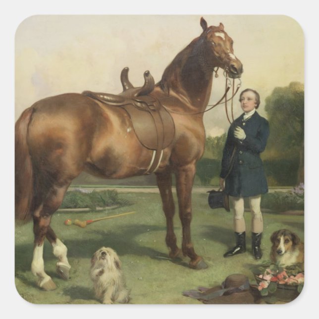 Wohlstand (Öl auf Leinwand) Quadratischer Aufkleber (Vorderseite)