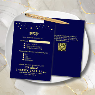 Wohltätigkeit Fundraiser Gala Event Navy Blue Gold RSVP Karte