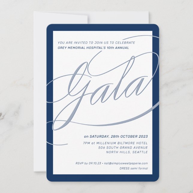 WOHLTÄTIGKEIT GALA elegante formale Kalligraphie b Einladung (Vorderseite)