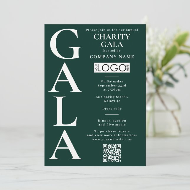 Wohltätigkeitsgala-Fundraising-Event QR-Code-Logo  Einladung (Stehend Vorderseite)