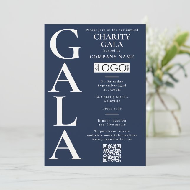 Wohltätigkeitsgala-Fundraising-Event QR-Code-Logo  Einladung (Stehend Vorderseite)