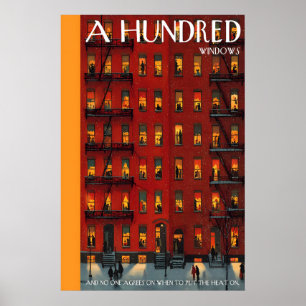 Wohngebäudeplakat  Erleuchtete Fenster, Winter Poster