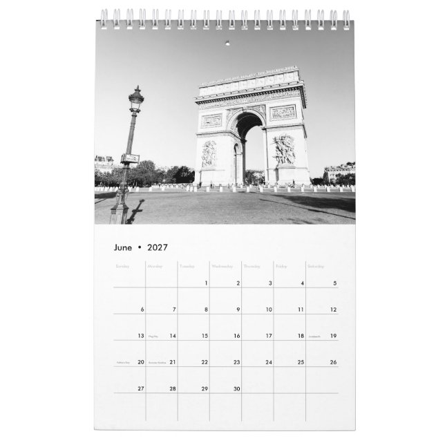 Wohngestaltung Schwarz-Weiß-Paris Kalender (Jun 2027)