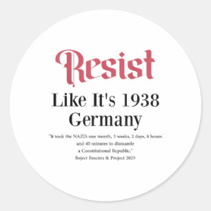 Wohnsitz wie 1938 Deutschland Runder Aufkleber