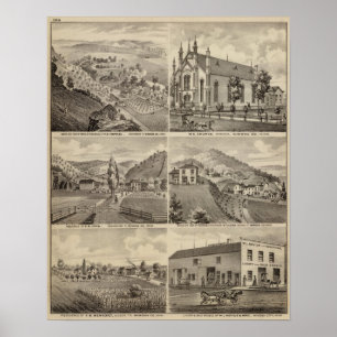 Wohnsitze, Bauernhöfe, Brauerei und stabiles, Poster