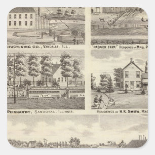 Wohnsitze, Bauernhöfe und Fabrik, Vandalia, Quadratischer Aufkleber