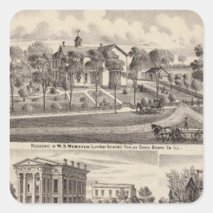 Wohnsitze und Gebäude in der Pappel-Waldung Quadratischer Aufkleber