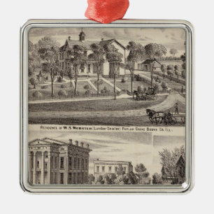 Wohnsitze und Gebäude in der Pappel-Waldung Silbernes Ornament