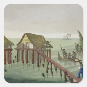 Wohnungen des Papu Stammes, Rawak, überziehen 22 Quadratischer Aufkleber