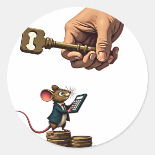 Wohnungskrisen-Meme Kleine Maus Großes Haus Schlüs Runder Aufkleber