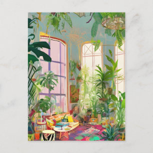Wohnzimmer Jungle Room AI generierte Postkarte