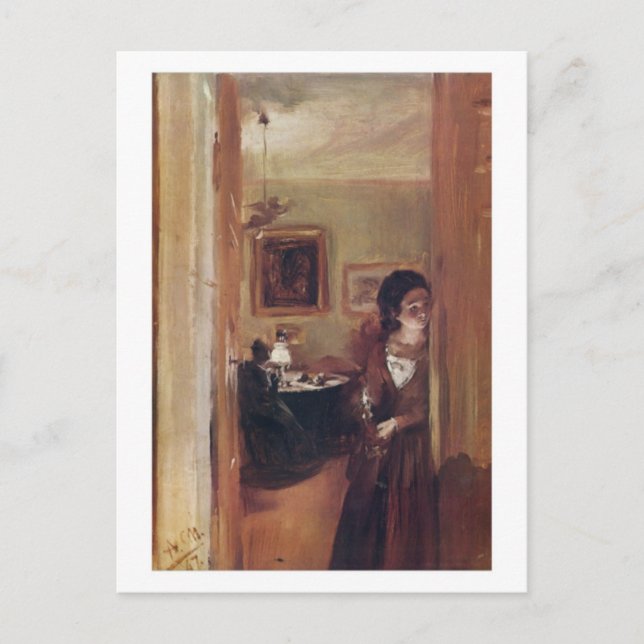 Wohnzimmer mit der Postkarte des Künstlers (Vorderseite)