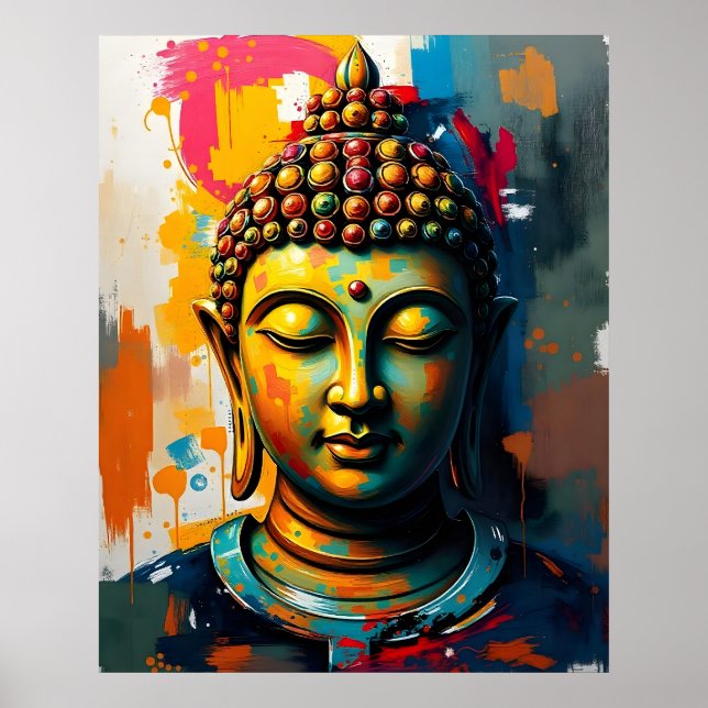 Wohnzimmer Wandkunst | Abstrakte Buddha-Malerei Poster (Vorne)