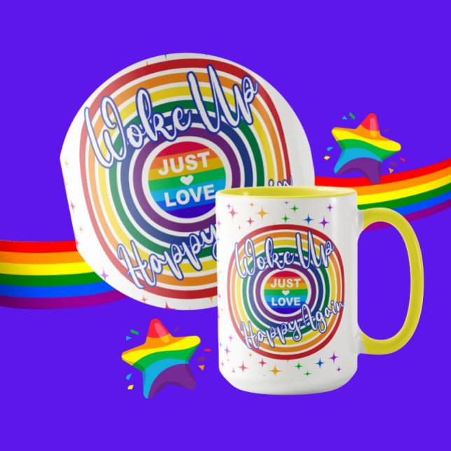Woke Up Happy Again Rainbow with Stars Tasse (Von Creator hochgeladen)