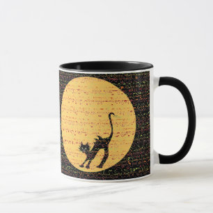 Wölbende schwarze Katze und Vollmond festlich Tasse