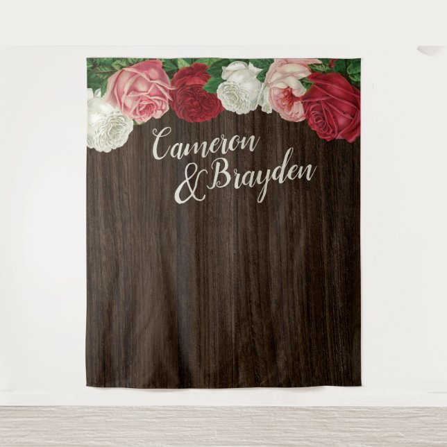 Wölbflorale Rustikale Hochzeitsfeier Hintergrund Wandteppich (Vorderseite)