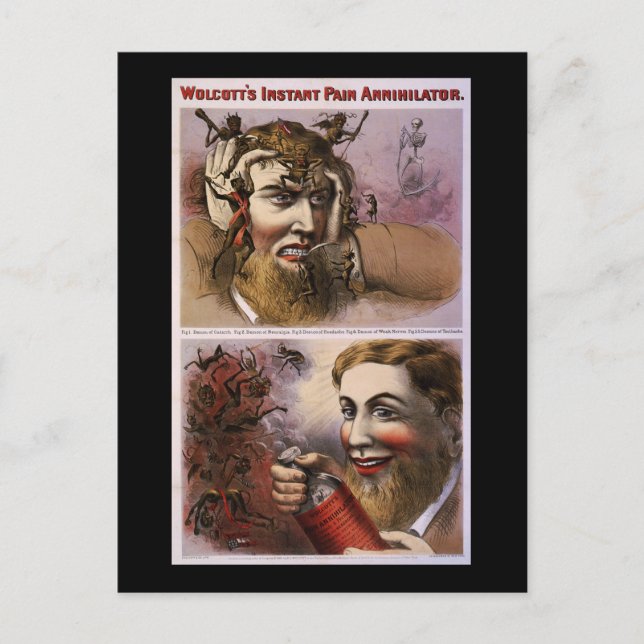 Wolcotts sofortiger Schmerzvernichter Postkarte (Vorderseite)