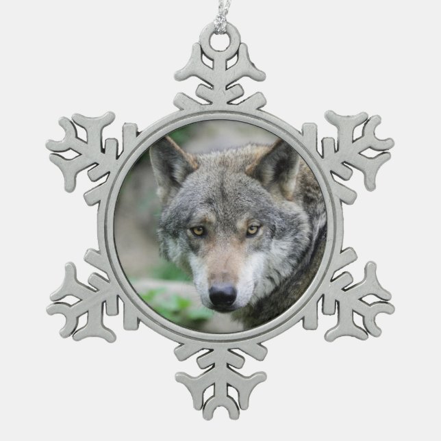 Wolf_011 Schneeflocken Zinn-Ornament (Vorderseite)
