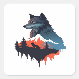 Wolf 07 quadratischer aufkleber