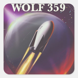 Wolf 359 "für ein Abenteuer" Weltraum-Reiseplakat Quadratischer Aufkleber