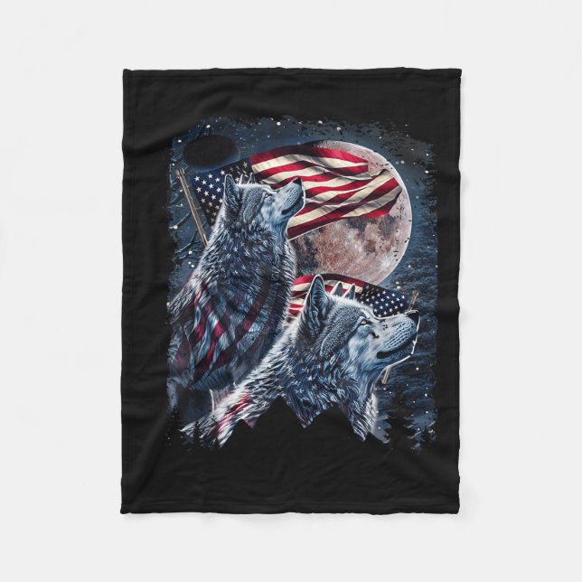 Wolf 4. Juli American Flag Howling Wolves Unde Fleecedecke (Vorderseite)