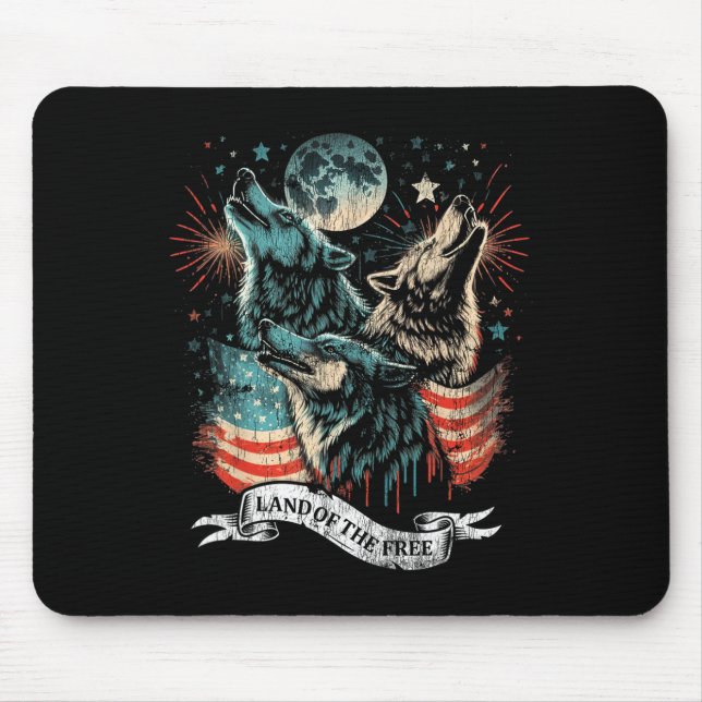 Wolf 4. Juli Amerikanische Flagge Howling America  Mousepad (Vorne)