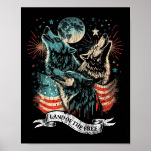 Wolf 4. Juli Amerikanische Flagge Howling America  Poster
