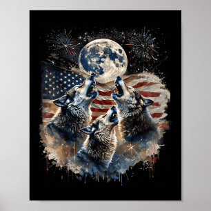 Wolf 4. Juli Wölfe unter dem Mond Amerika Poster