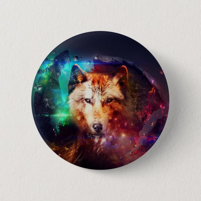 Wolf abstrakte Malerei Button (Vorderseite)