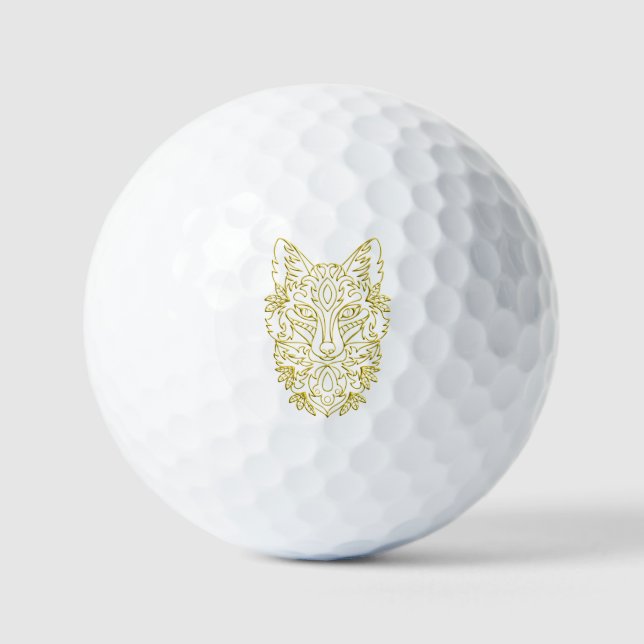 Wolf-ähnliche Kopfkunst in Gold Golfball (Vorderseite)