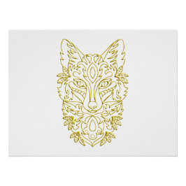 Wolf-ähnliche Kopfkunst in Gold Poster