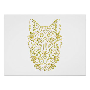Wolf-ähnliche Kopfkunst in Gold Poster