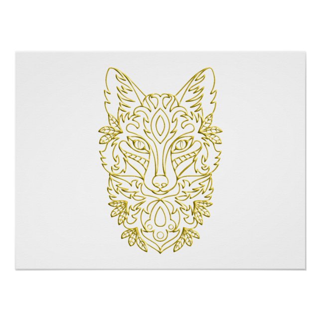 Wolf-ähnliche Kopfkunst in Gold Poster (Vorderseite)