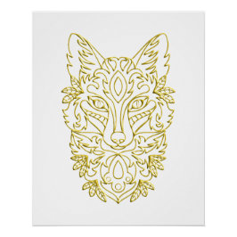 Wolf-ähnliche Kopfkunst in Gold Poster