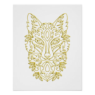 Wolf-ähnliche Kopfkunst in Gold Poster