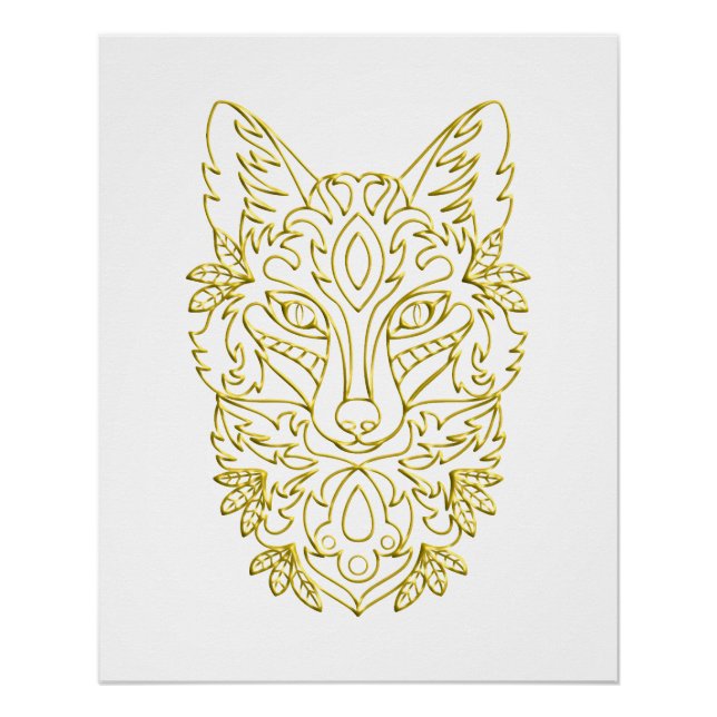 Wolf-ähnliche Kopfkunst in Gold Poster (Vorderseite)