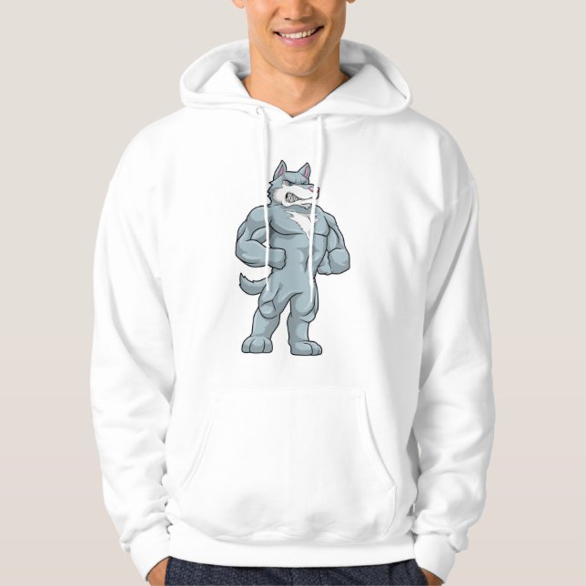 Wolf als Bodybuilder Extrem Hoodie (Vorderseite)