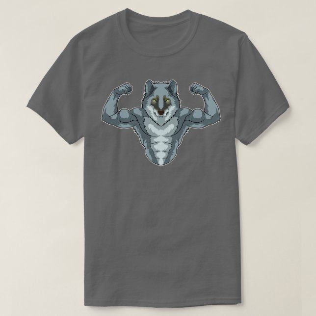Wolf als Bodybuilder mit großen Muskeln T-Shirt (Design vorne)