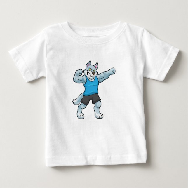Wolf als Bodybuilder mit großen Oberarmen Baby T-shirt (Vorderseite)