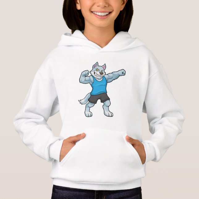 Wolf als Bodybuilder mit großen Oberarmen Hoodie (Vorderseite)
