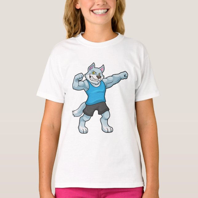 Wolf als Bodybuilder mit großen Oberarmen T-Shirt (Vorderseite)