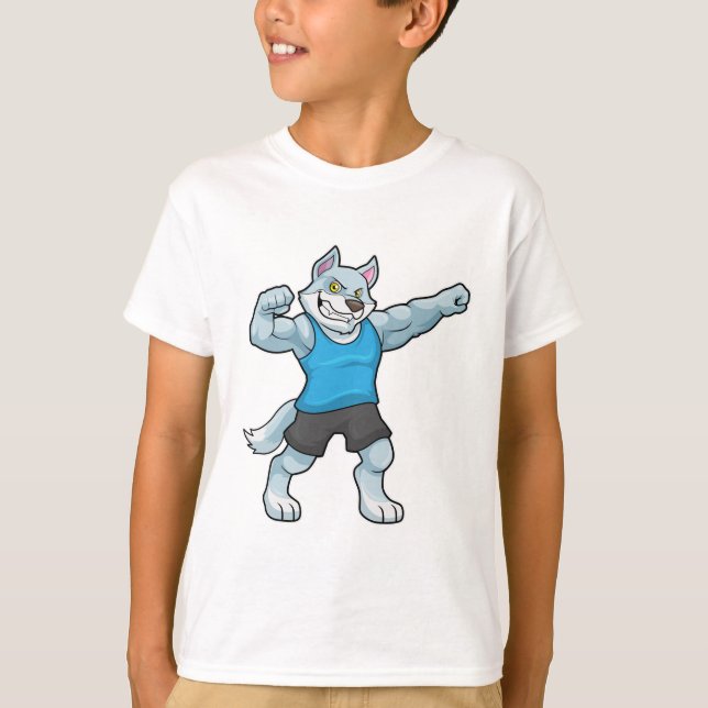 Wolf als Bodybuilder mit großen Oberarmen T-Shirt (Vorderseite)