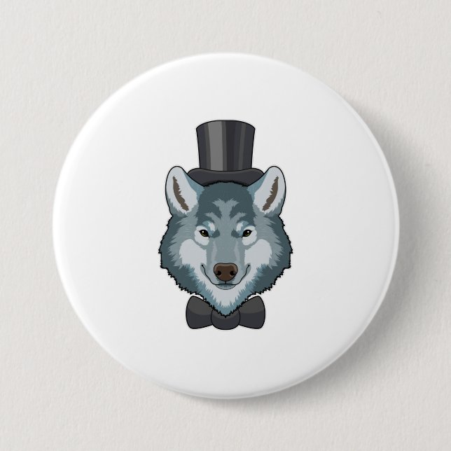 Wolf als Bräutigam mit Bogen Button (Vorderseite)
